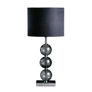 image of Premier Housewares Mistro Table Lamp with Smoke Orb/Chrome Base & Black Faux Suede Shade