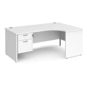 image of Office Desk Right Hand Corner Desk 1800mm With Pedestal White Top And Panel End Leg 1200mm Depth Maestro 25 MP18ERP2WH