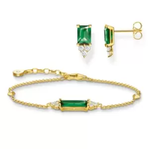 image of THOMAS SABO Gold Plated Octagon Cut Green Stone Jewellery Set