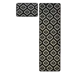 image of Homemaker Aztec Runner & Doormat Black 57X230Cm & 57X40Cm