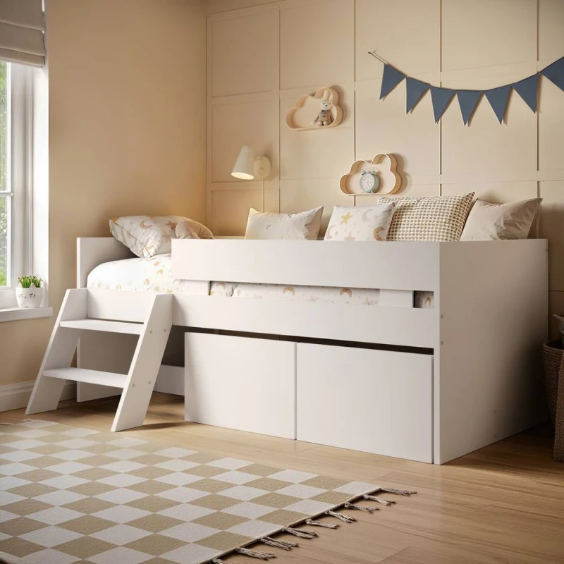 Image of Flair Logan Single Storage Low Sleeper Bed in White White Unisex Single