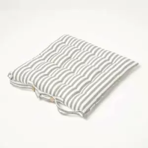 image of Grey Stripe Seat Pad with Button Straps 100% Cotton 40 x 40cm - Homescapes