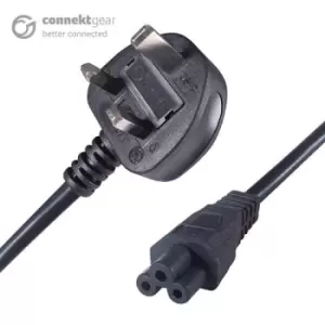 image of CONNEkT Gear 1m UK Mains Power Cable UK Plug to C5 (Cloverleaf) Socket