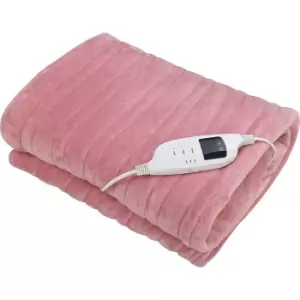 image of PureMate Luxury Fleece Electric Heated Throw With 9 Heat Settings - Pink