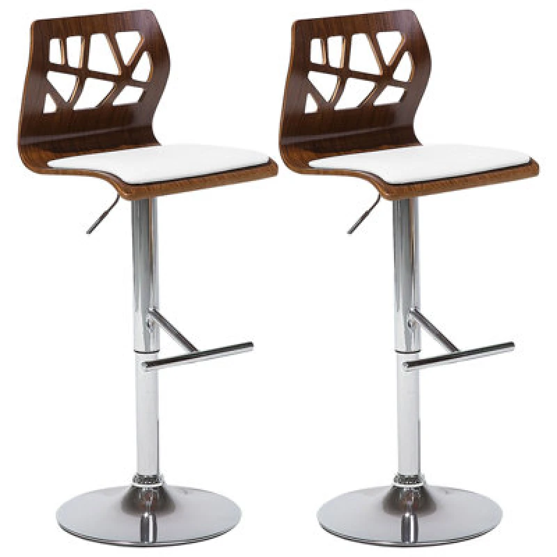 Image of Beliani Set Of 2 Bar Chairs Petersburg Faux Leather Swivel White/ Silver