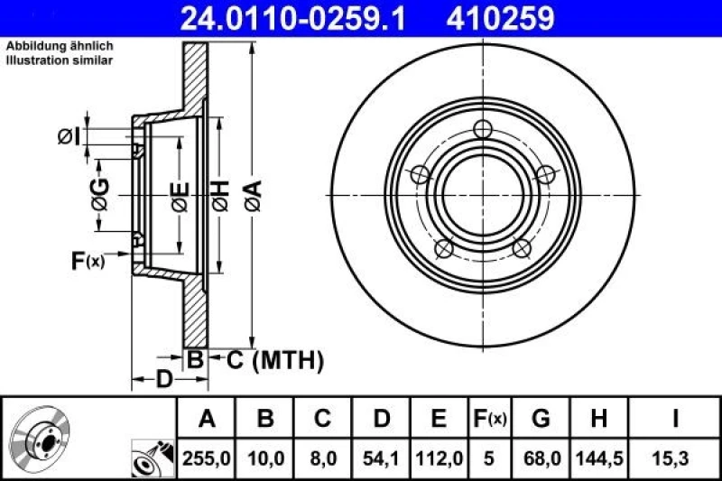 Image of ATE 24.0110-0259.1 Brake disc solid, Coated Brake Disc (82)