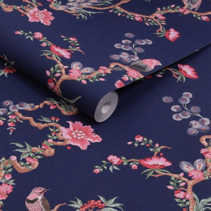 Image of Cath Kidston Birds & Berries Navy Wallpaper