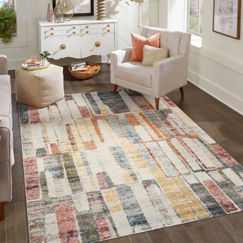 Image of Aress Washable Modern Living Room Area Rug -Low Pile Geometric Design Muti Coloured 200Cm X 290Cm