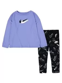 image of Nike Kids Girls Print Pack T-Shirt and Legging Set, Light Purple, Size 3-4 Years, Women