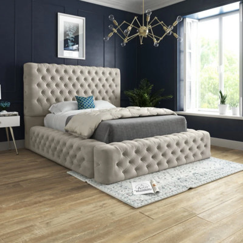 Image of Ds Living Cambridge Upholstered Soft Touch Cream Plush Velvet Bed Frame 3ft