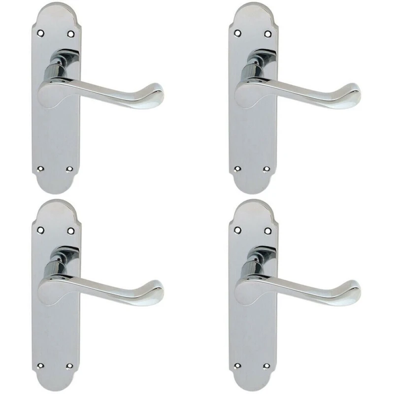 Image of Loops 4x PAIR Victorian Upturned Handle on Latch Backplate 170 x 42mm Polished Chrome Multi