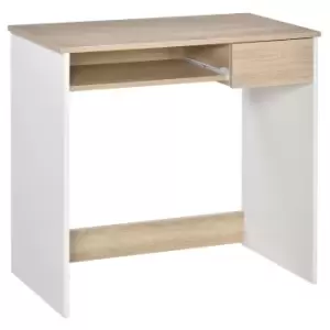 Image of HOMCOM Compact Small Computer PC Table with Keyboard Tray Drawer Study Office Working Gaming Writing Desk, Oak Colour