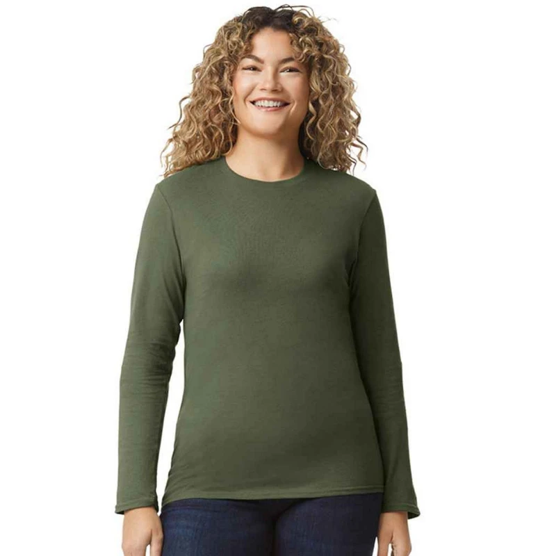 Image of Gildan Mens Softstyle Plain Long-Sleeved T-Shirt in Green Size: Small Green Male S