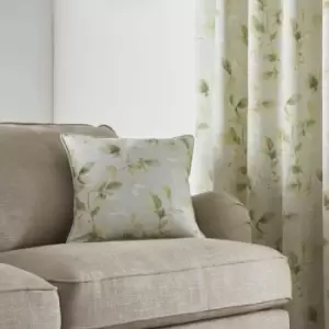 image of Fusion Meadow Leaves Botanical Print 100% Cotton Piped Edge Filled Cushion, Green, 43 x 43 Cm