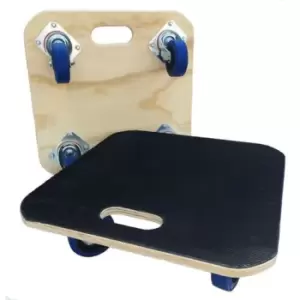 Image of 600kg Heavy-Duty Wooden Dolly with Rubber Platform, 150 x 480 x 480 (H x W x D mm)