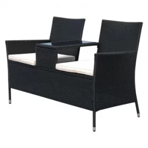 image of Outsunny 2-Seater Rattan Loveseat, 63Dx133Wx84H cm-Black