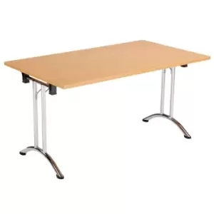Image of One Union Folding Table 1400 X 700 Chrome Frame Beech Rectangular Top