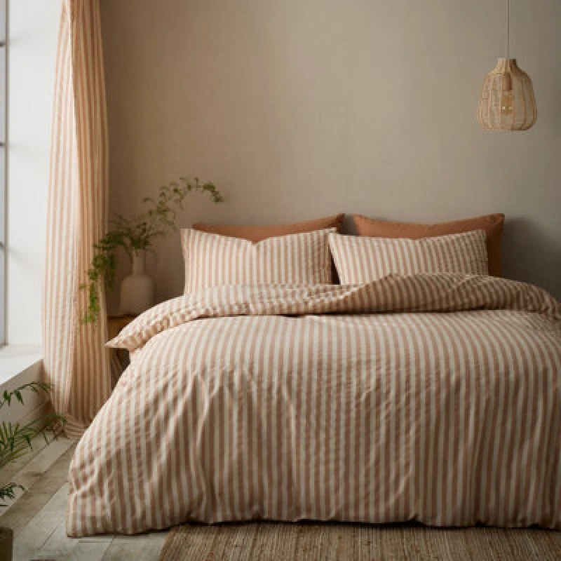 Image of Pineapple Elephant Cotton Rich Woven Stripe Duvet Cover Bedding Set Clay