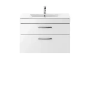 image of Nuie Athena 800 Wall Hung 2-drawer Vanity & Minimalist Basin - Gloss White