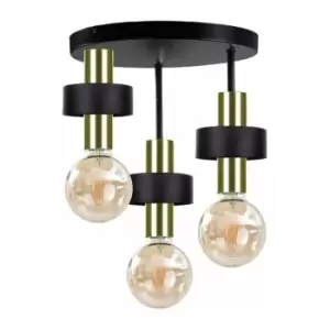 image of Keter Unica Multi Arm Semi Flush Ceiling Light Black, Gold, 35cm, 3x E27