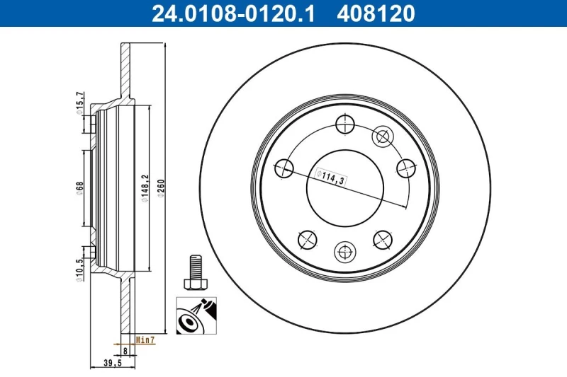 Image of Brake disc ATE 24.0108-0120.1
