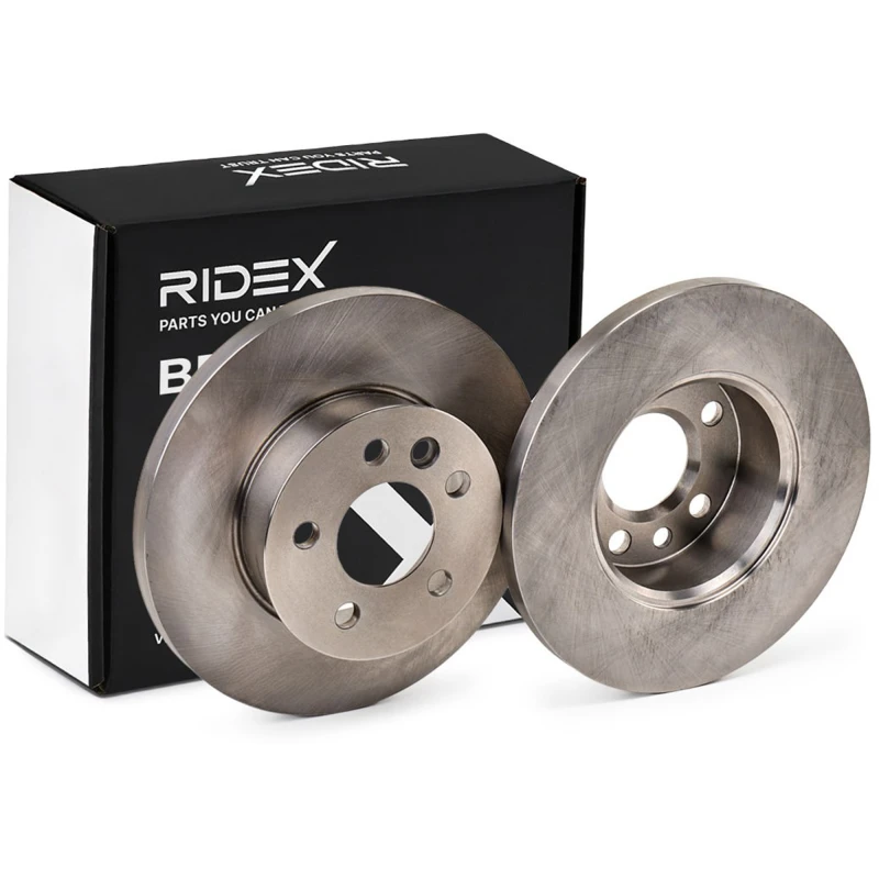 Image of RIDEX 82B0747 Brake disc Front Axle, solid, Cast Iron, Uncoated, Untreated, without bolts/screws Cast Iron Brake Disc (82)