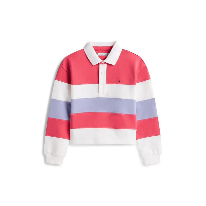 Image of Tommy Hilfiger Kids Clrblk Long Sleeve Polo Shirt Cerise Stripe female 14Y