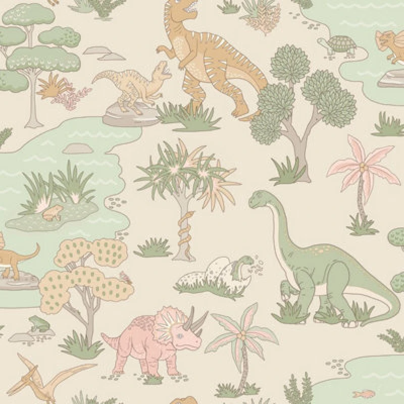 Image of Holden Decor Dino Zoo Pink / Sage Children's Wallpaper, Pink 14013