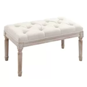 Image of Homcom Accent Bench Button Tufted Upholstered Foot Stool Linen Touch Cream