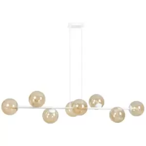 Image of Emibig Rossi White Globe Pendant Ceiling Light with Amber Glass Shades, 8x E14