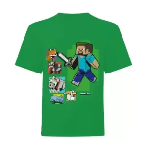 Image of Minecraft Girls Steve And Friends T-Shirt (5-6 Years) (Green)