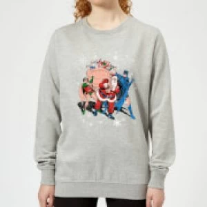 DC Batman Robin Santa Claus Womens Christmas Sweatshirt - Grey - XXL