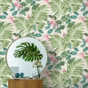 Image of Crown Eden Tropical Green Wallpaper Green