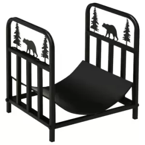Image of Outsunny Firewood Log Rack Fireplace Log Holder With Handles Outdoor Indoor Black
