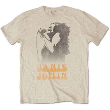 Image of Janis Joplin - Working The Mic Unisex Large T-Shirt - White