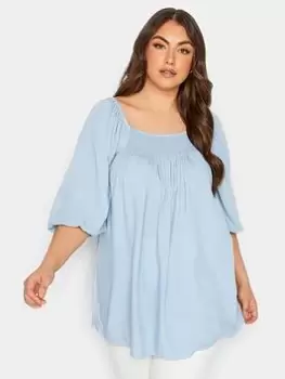 Image of Yours Yours Gypsy Bardot Chambray Top - Blue, Size 16, Women