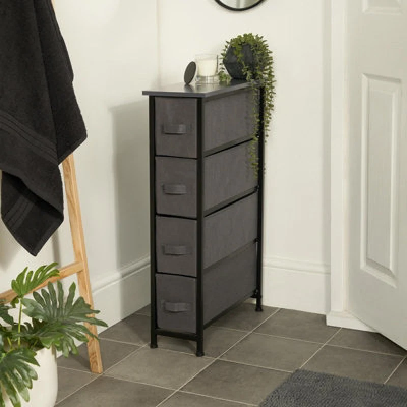 Image of OHS OHS Narrow 4 Drawer Storage Cabinet Bedside Table Unit Fabric Organiser in Light Grey Light Grey One Size Unisex 5027434212279