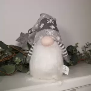 image of 40cm Haired Sitting Christmas Gonk with Star Tipped Hat - Grey & White