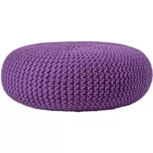 Image of Deep Purple Large Round Cotton Knitted Pouffe Footstool - Purple - Homescapes