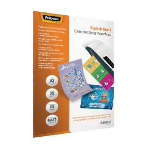 image of Fellowes Admire Stylish Matt A3 Laminating Pouches 160 Micron Pack of