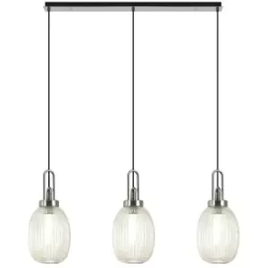 image of Luminosa Acree Linear 3 Light Ceiling Pendant E27 With 20cm Almond Ribbed Glass, Champagne Polished Nickel, Matt Black