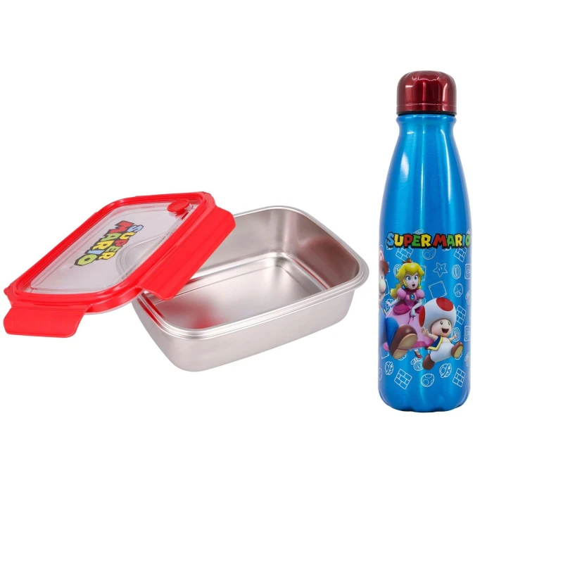 Image of Super Mario Super Mario 2 Piece Metal Lunch Set Blue