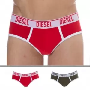 Image of Diesel 2-Pack Contrast Cotton Briefs - Red - Khaki L