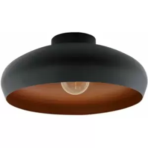 Image of Loops - Semi Flush Ceiling Light Black & Copper Round Shade 1 x 60W E27 Bulb Feature