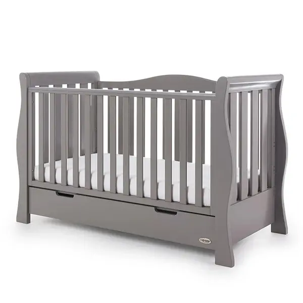 image of Obaby Stamford Sleigh Luxe Cot Bed - Taupe Grey