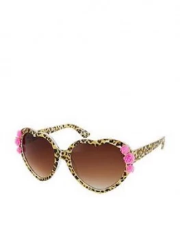 image of Monsoon Girls Leopard Print Heart Sunglasses With Case - Multi