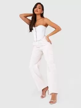 Image of Boohoo Seam Front Wide Leg Cargo Trouser - Stone, Beige, Size 6, Women