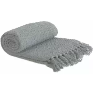 Image of Throw Blanket Sofa Bed Throwover 100% Cotton Recycled Honeycomb Silver 50x60'