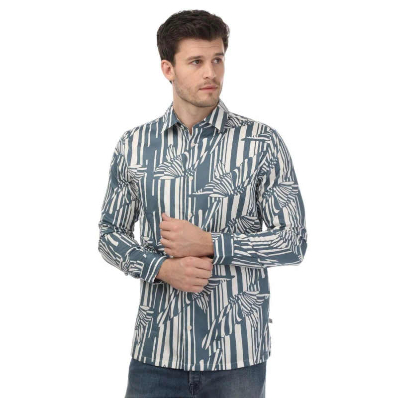 Image of Ted Baker Chorley Butterfly Stripe Print Shirt - Blue Blue XS