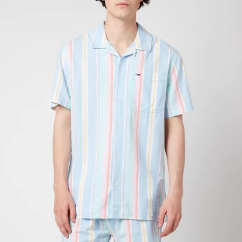 Image of Tommy Jeans Mens Stripe 1 Short Sleeve Shirt - Light Powdery Blue Multi - L
